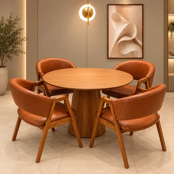 Conjunto Mesa Redonda com 4 Cadeiras